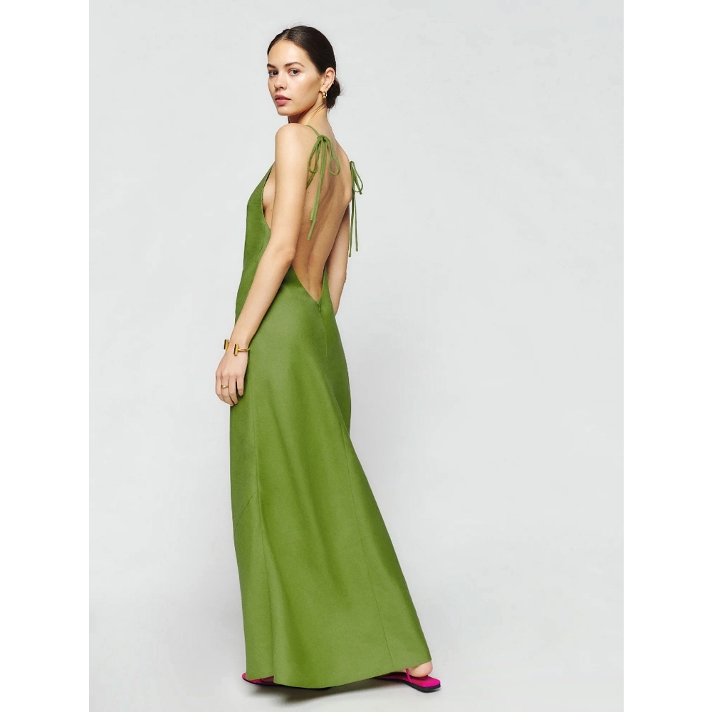 Reformation Selia Minimilist Linen Maxi Dress Green - Picture 9 of 9